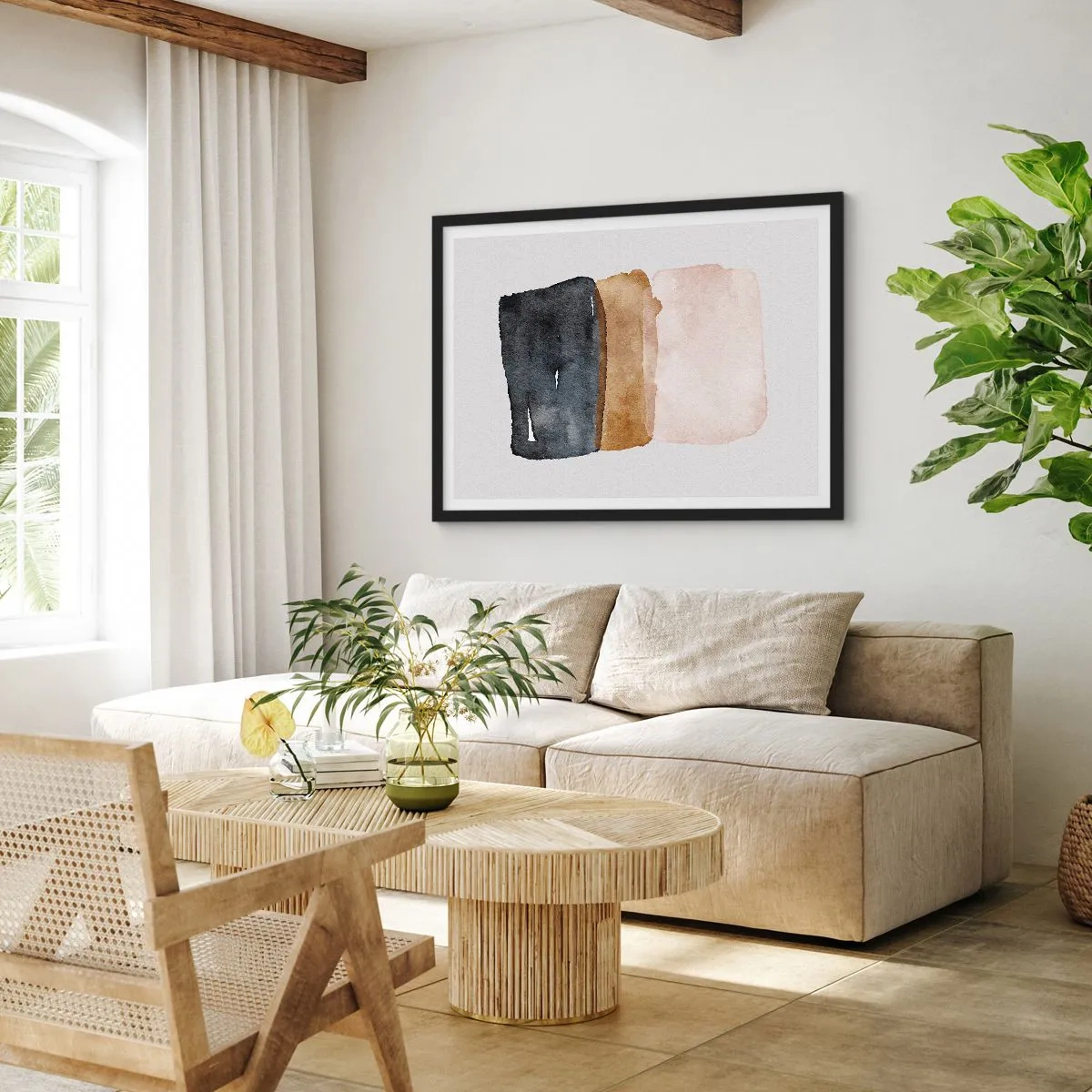 Póster en marco negro - Una composición de colores tierra - 91x61 cm