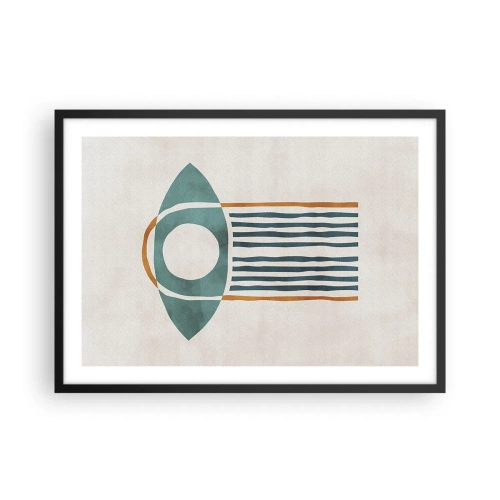 Póster en marco negro - Patrón geométrico en tonos verdes y naranjas. - 70x50cm - Signos y rituales - Decoración de pared moderna para salón y dormitorio ARTTOR