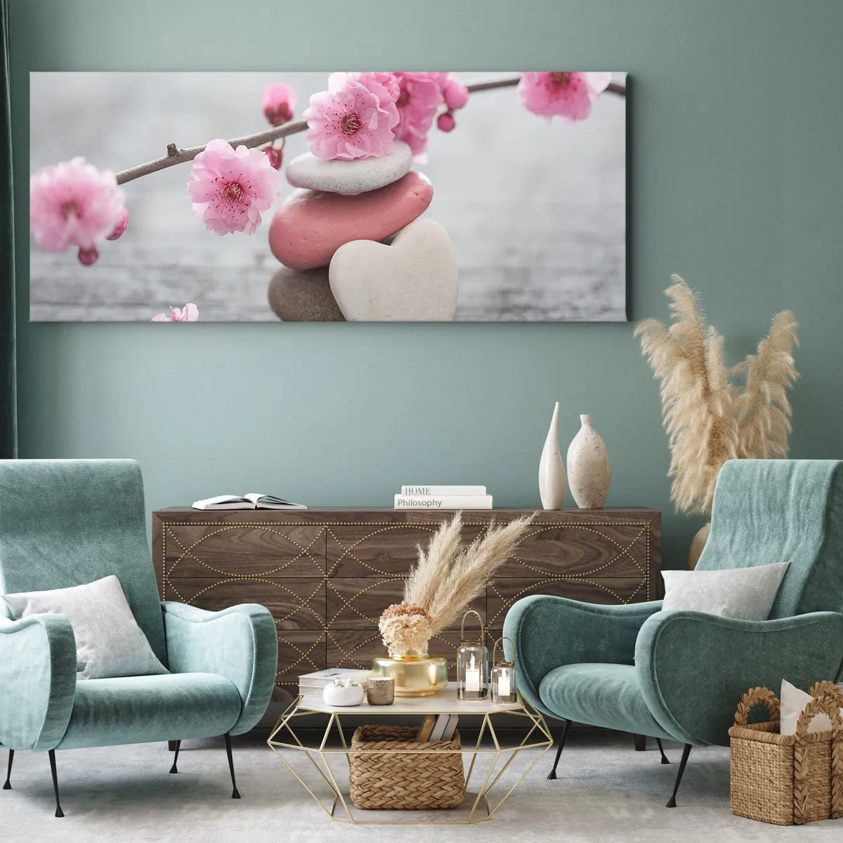 Cuadro sobre lienzo - Impresión de Imagen - Felicidad con la flor del cerezo - 100x40 cm