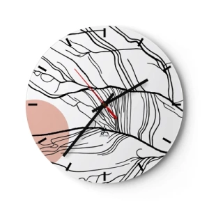 Reloj de pared - Reloj de vidrio - Líneas negras artísticas que se asemejan a ramitas sobre un fondo blanco. - 30x30cm - En una red de ramas - Decoración de pared moderna para salón, cocina y dormitorio ARTTOR