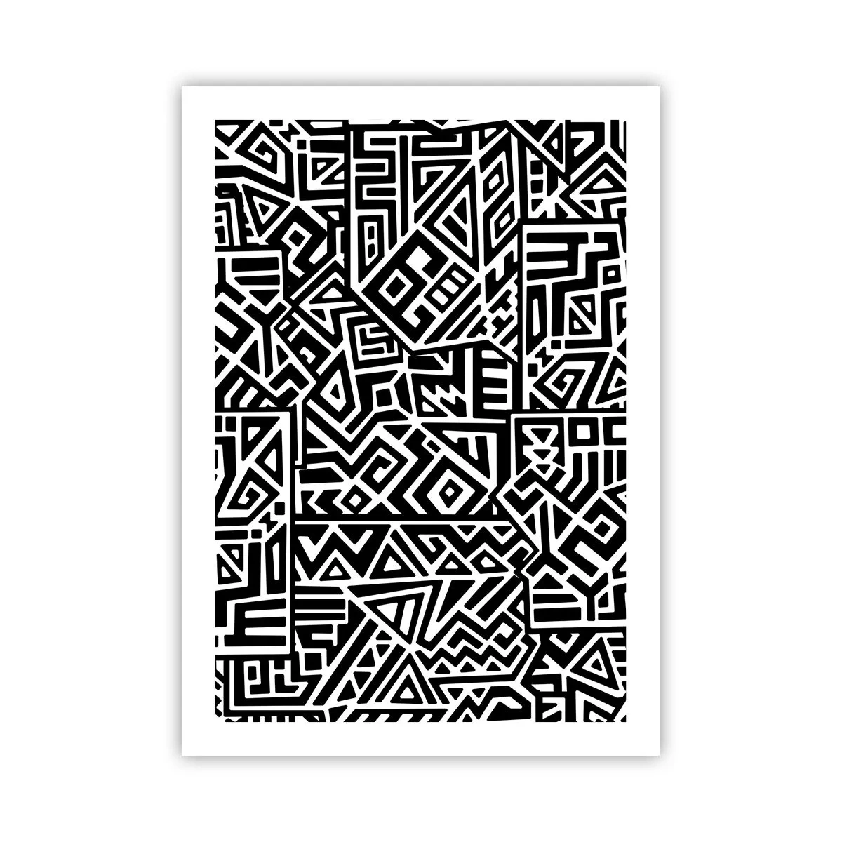 Póster - Patrón geométrico en blanco y negro en un estilo artístico. - 50x70cm - Composición precolombina - Decoración de pared moderna para salón y dormitorio ARTTOR