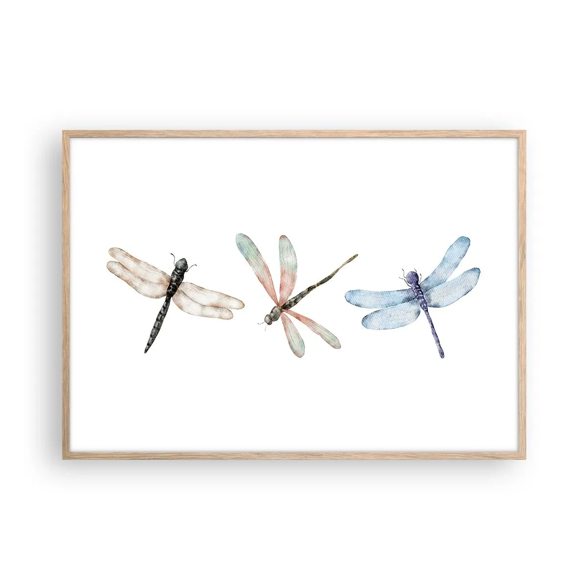 Póster en marco roble claro - Libélulas ingrávidas - 100x70 cm