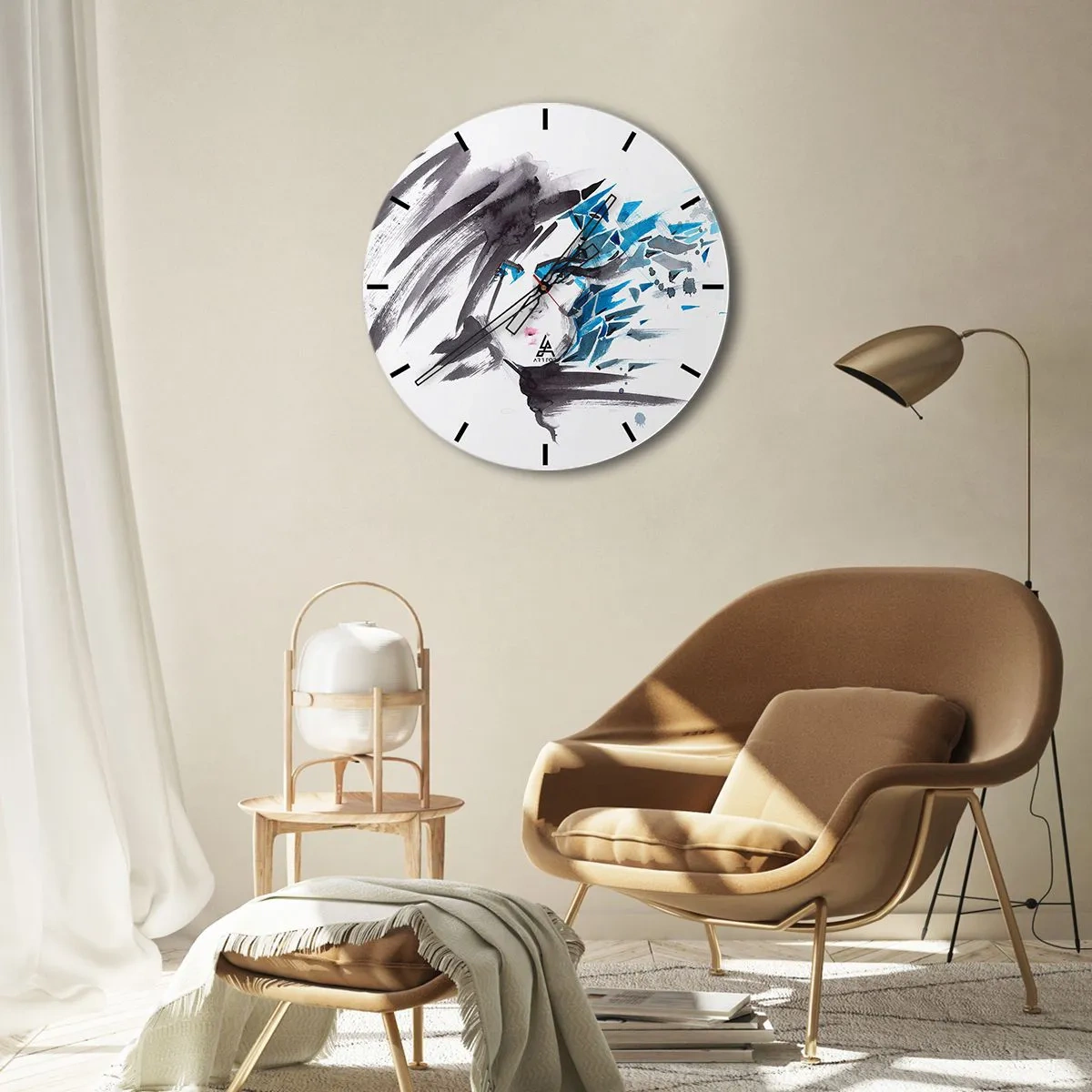 Reloj de pared - Reloj de vidrio - Un sensual retrato en gris y azul - 40x40 cm