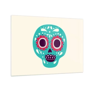Cuadro sobre vidrio - Impresiones sobre Vidrio - Una calavera colorida decorada con patrones sobre un fondo claro. - 70x50cm - La vida: diversión hasta la muerte - Decoración de pared moderna para salón y dormitorio ARTTOR
