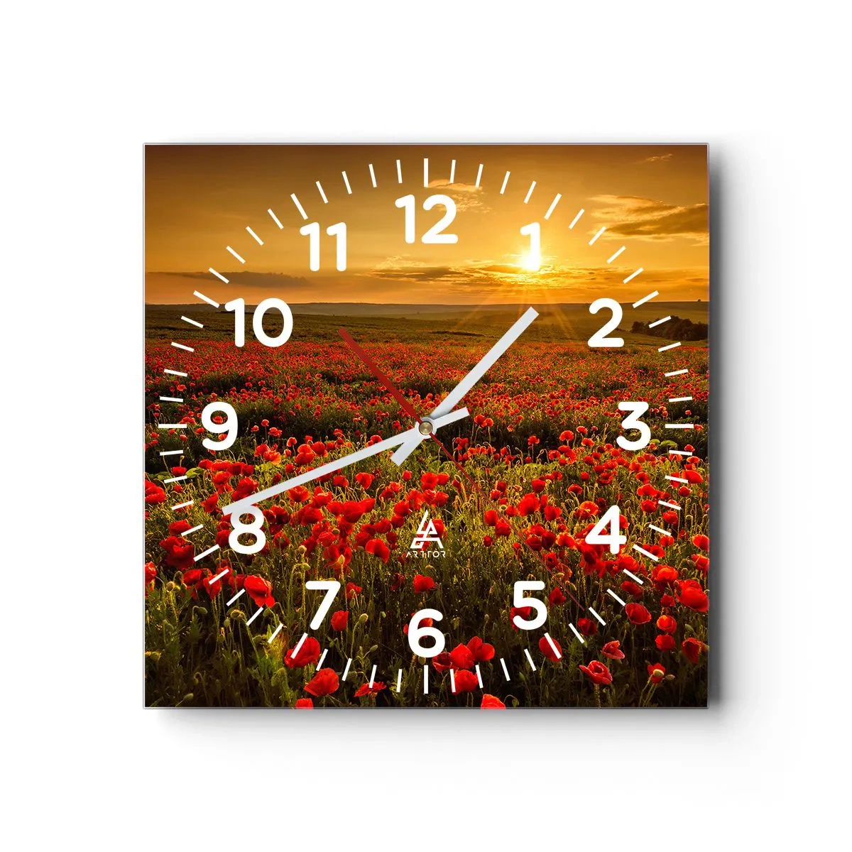 Reloj de pared - Reloj de vidrio - Entre los campos de flores - 40x40 cm