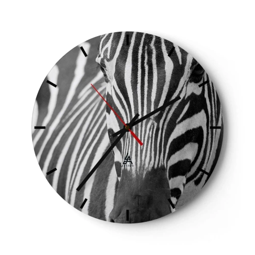 Reloj de pared - Reloj de vidrio - Primer plano de un patrón de cebra en blanco y negro - 30x30cm - El mundo es blanco y negro - Decoración de pared moderna para salón, cocina y dormitorio ARTTOR