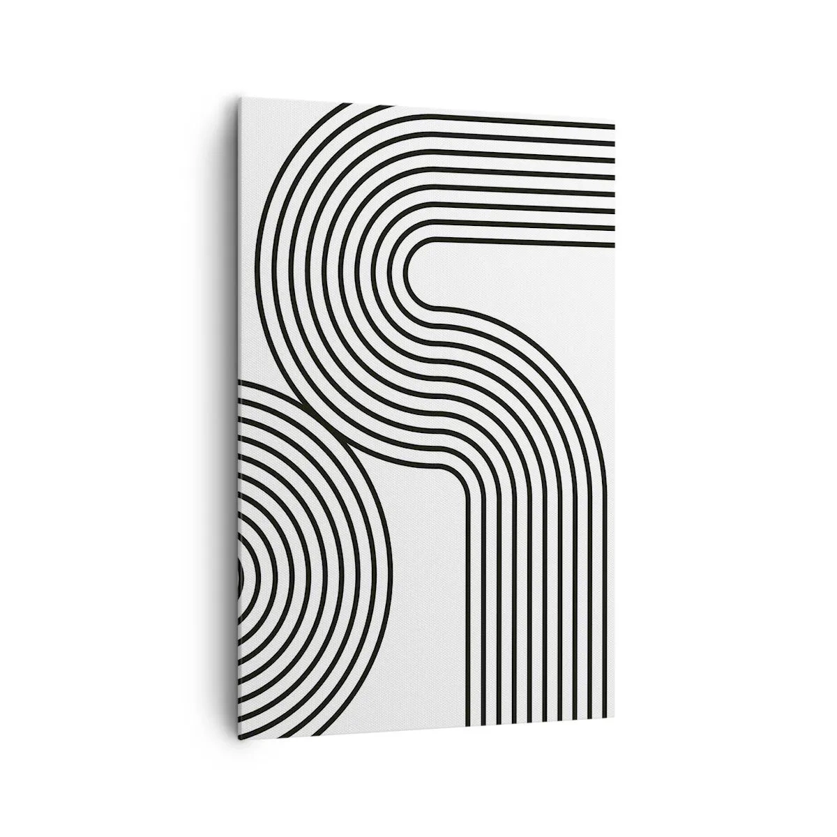 Cuadro sobre lienzo - Impresión de Imagen - Una pintura abstracta con líneas negras que crean patrones geométricos sobre un fondo blanco. - 80x120cm - En una curva - Decoración de pared moderna para salón y dormitorio ARTTOR