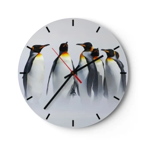 Reloj de pared - Reloj de vidrio - Un grupo de pingüinos contra la niebla. - 30x30cm - Reunión en traje de noche - Decoración de pared moderna para salón, cocina y dormitorio ARTTOR