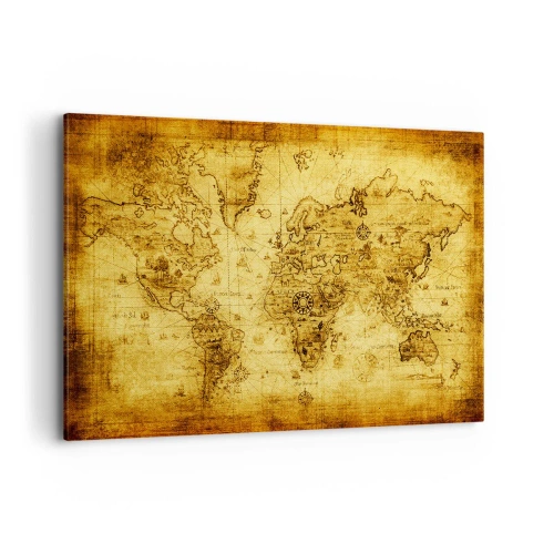 Cuadro sobre lienzo - Impresión de Imagen - Mapa del mundo antiguo de época - 120x80cm - Extraño es este mundo - Decoración de pared moderna para salón y dormitorio ARTTOR