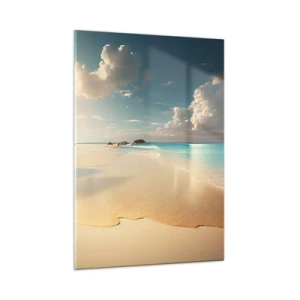Cuadro sobre vidrio - Impresiones sobre Vidrio - Playa dorada y mar turquesa a la luz del sol de la mañana. - 50x70cm - Un día de ensueño - Decoración de pared moderna para salón y dormitorio ARTTOR