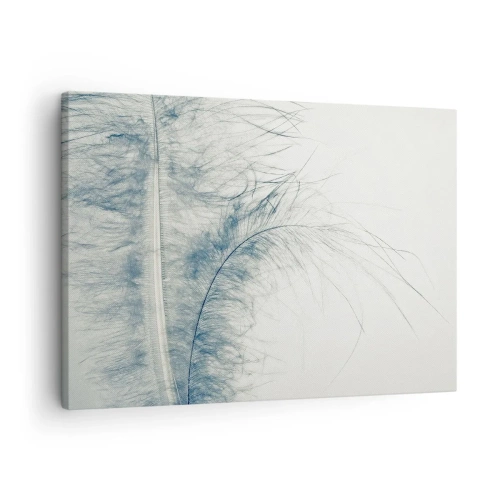 Cuadro sobre lienzo - Impresión de Imagen - Una delicada pluma en tonos pastel sobre un fondo claro. - 70x50cm - Susurro de la naturaleza - Decoración de pared moderna para salón y dormitorio ARTTOR