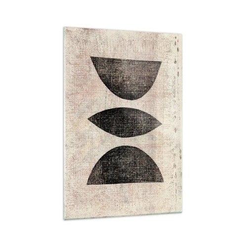Cuadro sobre vidrio - Impresiones sobre Vidrio - Formas étnicas en tonos oscuros sobre un fondo claro. - 70x100cm - Abstracción étnica - Decoración de pared moderna para salón y dormitorio ARTTOR