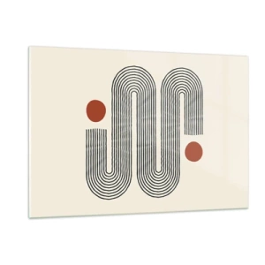 Cuadro sobre vidrio - Impresiones sobre Vidrio - Patrón de línea minimalista con puntos rojos - 120x80cm - De principio a fin - Decoración de pared moderna para salón y dormitorio ARTTOR