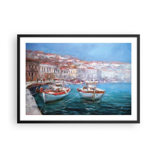 Póster en marco negro - Barcos en una pintoresca bahía italiana - 70x50cm - Bahía italiana - Decoración de pared moderna para salón y dormitorio ARTTOR