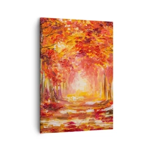Cuadro sobre lienzo - Impresión de Imagen - Bosque otoñal en tonos cobre y dorado. - 50x70cm - Bosque de cobre - Decoración de pared moderna para salón y dormitorio ARTTOR