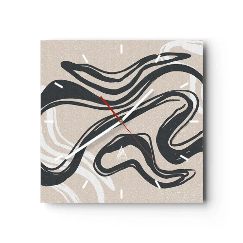 Reloj de pared - Reloj de vidrio - Líneas abstractas en tonos oscuros sobre un fondo beige. - 30x30cm - Expresión multiplicada - Decoración de pared moderna para salón y dormitorio ARTTOR