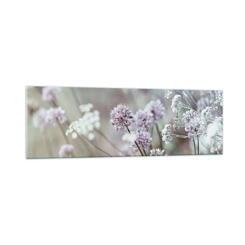 Cuadro sobre vidrio - Impresiones sobre Vidrio - Delicadas flores en tonos pastel. - 160x50cm - Dulces filigranas de hierbas - Decoración de pared moderna para salón y dormitorio ARTTOR