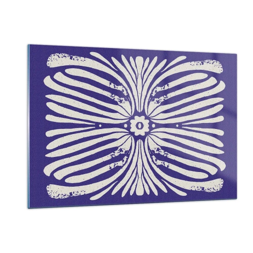 Cuadro sobre vidrio - Impresiones sobre Vidrio - Patrón étnico simétrico sobre un fondo morado. - 120x80cm - Inspiraciones étnicas - Decoración de pared moderna para salón y dormitorio ARTTOR