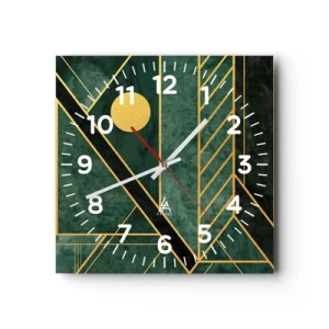 Reloj de pared - Reloj de vidrio - La dinámica del oro y el azul - 40x40 cm