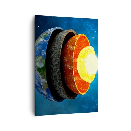 Cuadro sobre lienzo - Impresión de Imagen - Una sección transversal de la Tierra que muestra sus capas en el espacio. - 50x70cm - Una expedición a las entrañas de la Tierra - Decoración de pared moderna para salón y dormitorio ARTTOR
