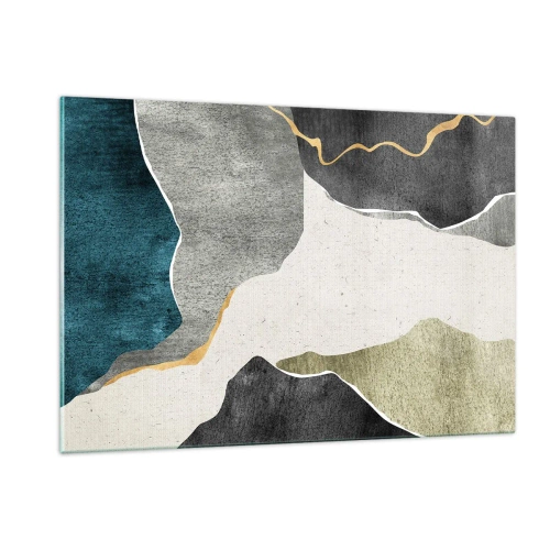 Cuadro sobre vidrio - Impresiones sobre Vidrio - Mosaico abstracto con formas orgánicas y una línea dorada. - 120x80cm - Composición en mosaico con una hebra de oro - Decoración de pared moderna para salón y dormitorio ARTTOR