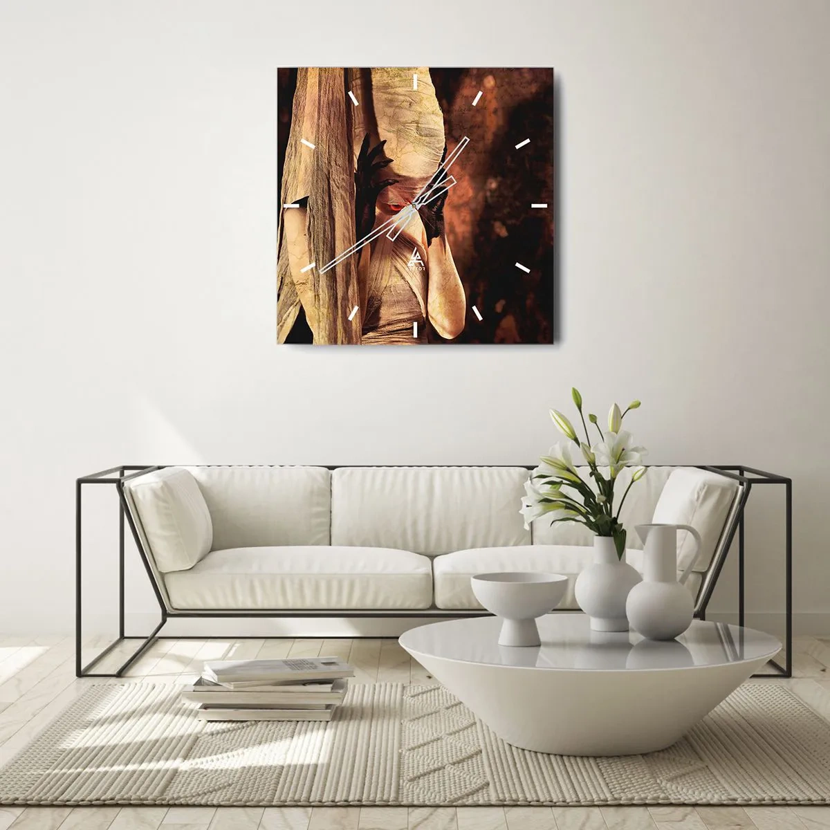 Reloj de pared - Reloj de vidrio - Una mujer con velo y un estilo misterioso sobre un fondo oscuro. - 30x30cm - Entre el bien y el mal - Decoración de pared moderna para salón y dormitorio ARTTOR