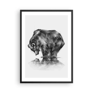 Póster en marco negro - Imagen geométrica de un oso junto al agua. - 50x70cm - Es bueno ver a alguien cercano - Decoración de pared moderna para salón y dormitorio ARTTOR