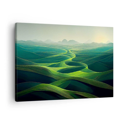 Cuadro sobre lienzo - Impresión de Imagen - Colinas verdes con senderos ondulados - 70x50cm - Valles en tonos verdes - Decoración de pared moderna para salón y dormitorio ARTTOR
