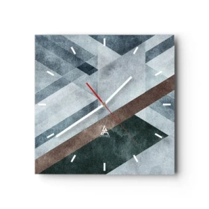 Reloj de pared - Reloj de vidrio - Formas geométricas en tonos fríos de azul y marrón. - 30x30cm - Sofisticada elegancia de la geometría - Decoración de pared moderna para salón y dormitorio ARTTOR