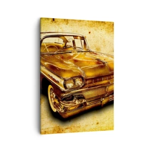 Cuadro sobre lienzo - Impresión de Imagen - Un coche retro clásico dorado sobre un fondo vintage con efecto envejecido. - 50x70cm - La belleza perdurable de los clásicos - Decoración de pared moderna para salón y dormitorio ARTTOR