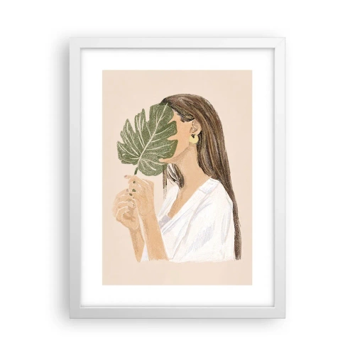 Póster en marco blanco - Retrato misterioso con un abanico - 30x40 cm