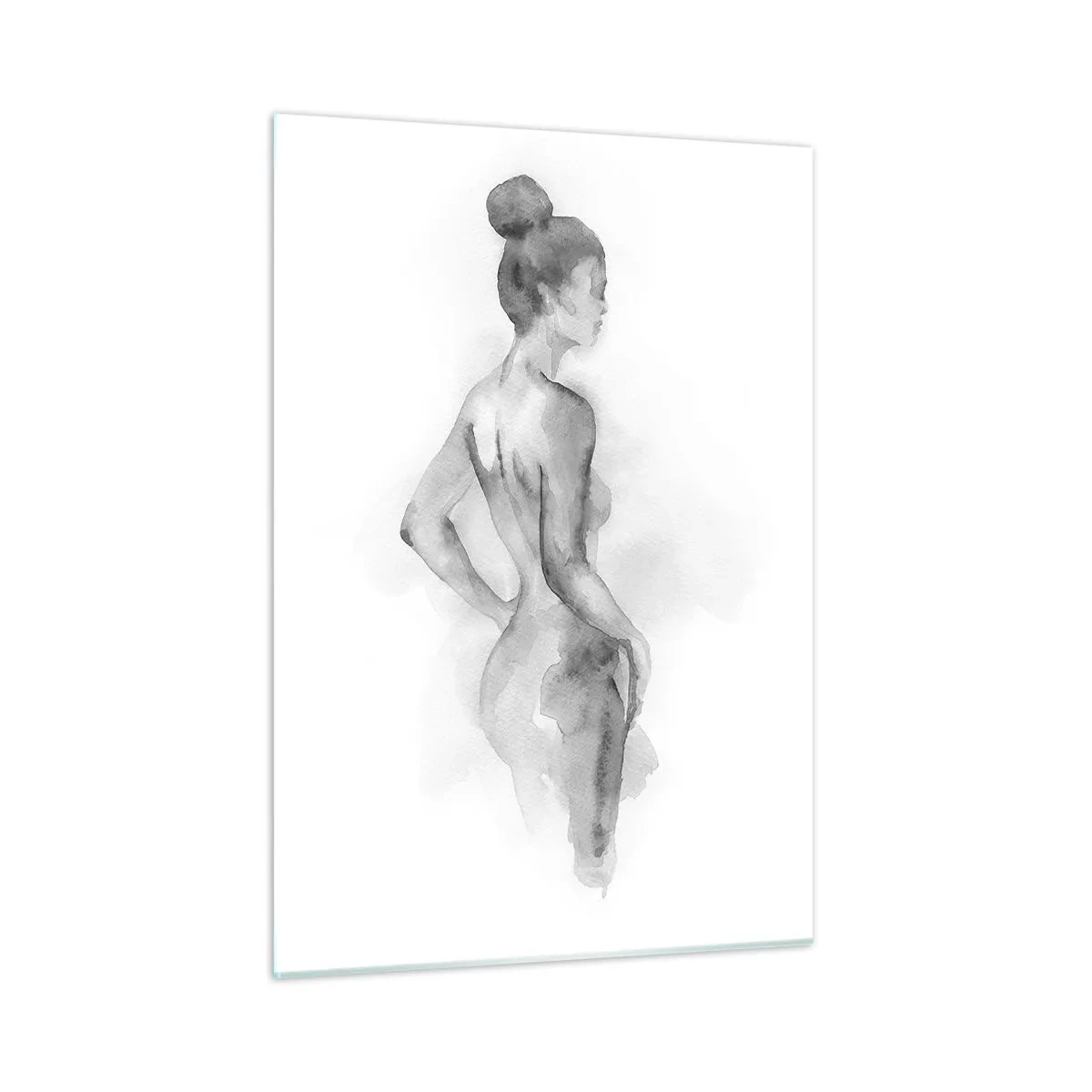 Cuadro sobre vidrio - Impresiones sobre Vidrio - Una sutil silueta femenina pintada en acuarela sobre un fondo blanco. - 50x70cm - Tan hermosa como la pintura - Decoración de pared moderna para salón y dormitorio ARTTOR