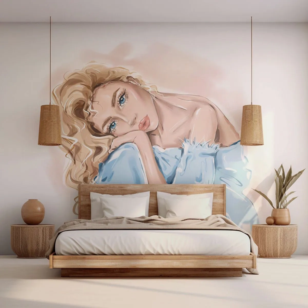 Fotomural Premium Sand - Soñar en azul - Mujer, Moda, Gráficos - 400x280 cm