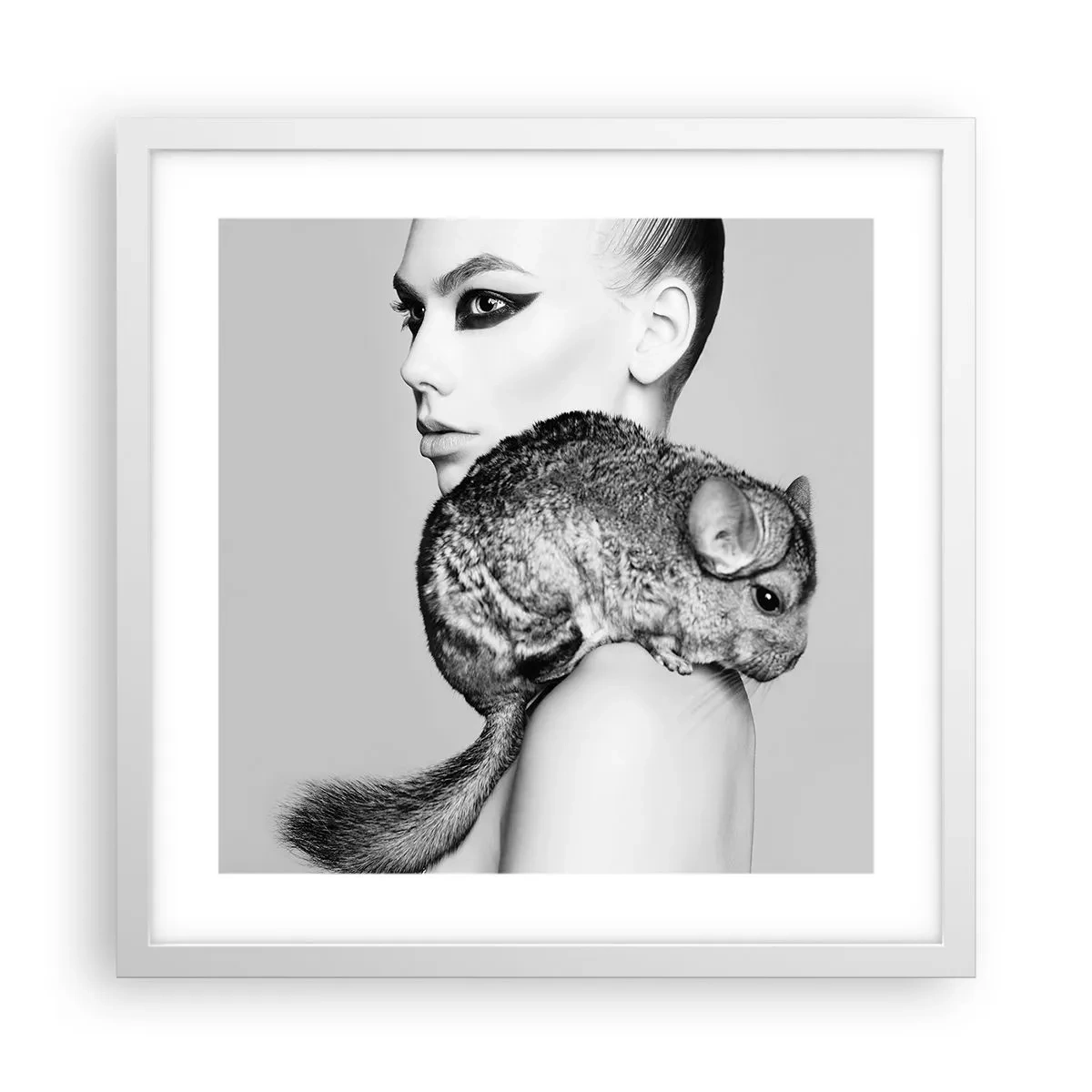 Póster en marco blanco - Dama con chinchilla - 40x40 cm