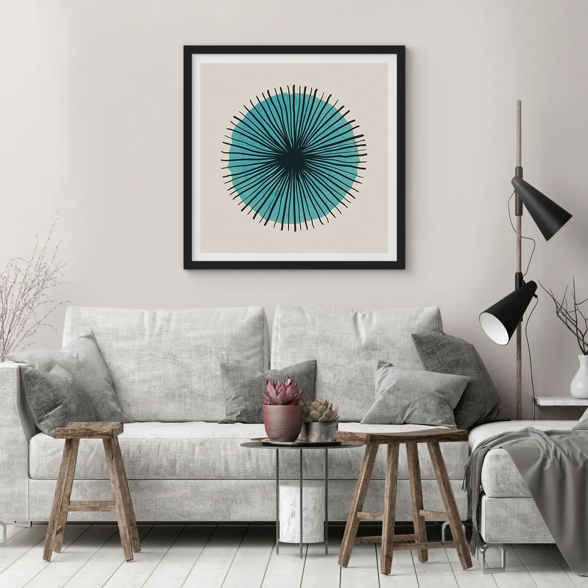 Póster en marco negro - Radiante en azul - 30x30 cm