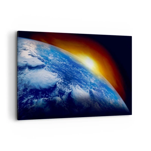 Cuadro sobre lienzo - Impresión de Imagen - Vista de la Tierra desde el espacio al atardecer - 120x80cm - Amanecer en un planeta azul - Decoración de pared moderna para salón y dormitorio ARTTOR