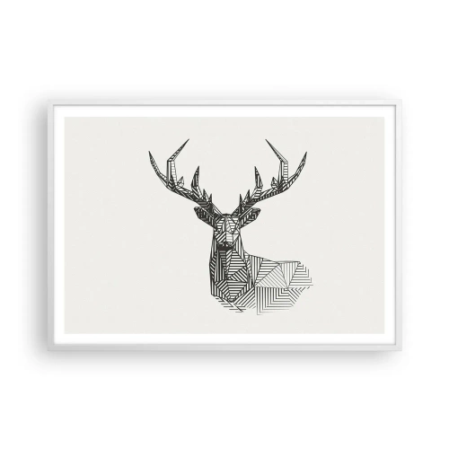 Póster en marco blanco - Ciervo en estilo cubista - 100x70 cm