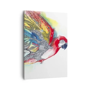 Cuadro sobre lienzo - Impresión de Imagen - Un loro colorido en vuelo con patrones abstractos en sus alas. - 50x70cm - Vivir con colorido - Decoración de pared moderna para salón y dormitorio ARTTOR