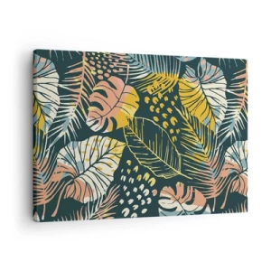 Cuadro sobre lienzo - Impresión de Imagen - Hojas coloridas sobre un fondo oscuro - 70x50cm - Una frondosa fantasía - Decoración de pared moderna para salón y dormitorio ARTTOR