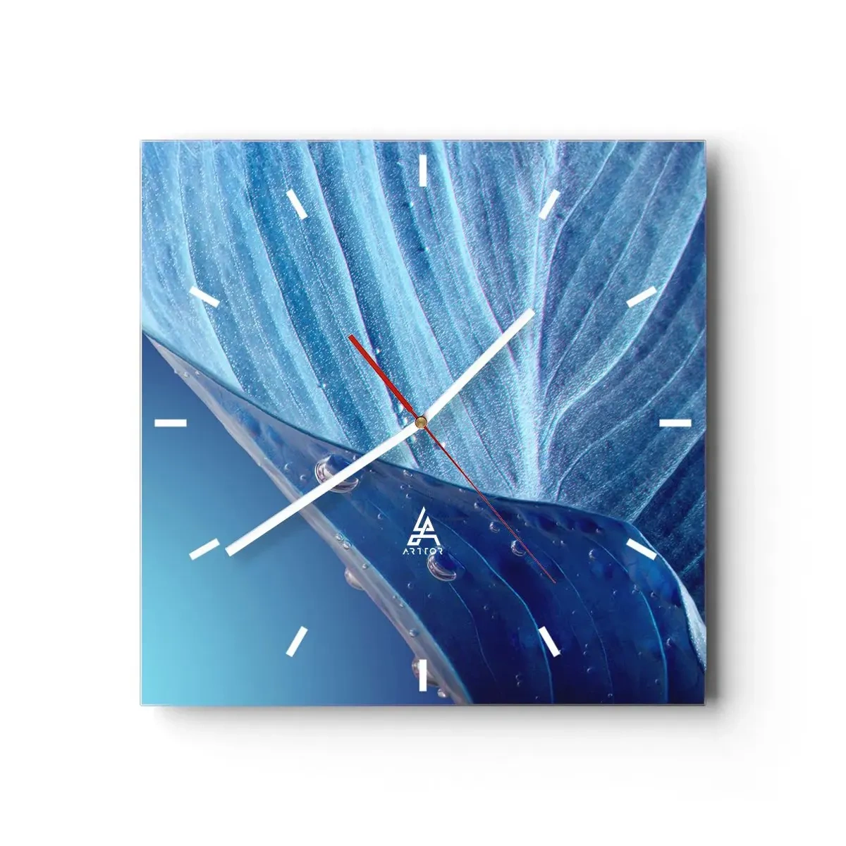 Reloj de pared - Reloj de vidrio - Gotas ocultas de azul - 40x40 cm