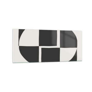 Cuadro sobre vidrio - Impresiones sobre Vidrio - Formas geométricas abstractas en blanco y negro - 120x50cm - Antítesis - síntesis - Decoración de pared moderna para salón y dormitorio ARTTOR