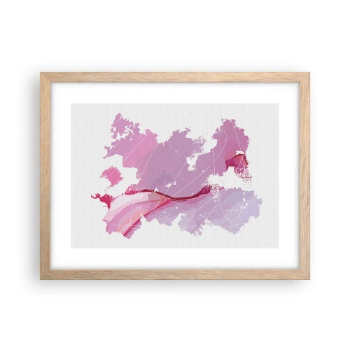 Póster en marco roble claro - Mapa de un mundo rosa - 40x30 cm