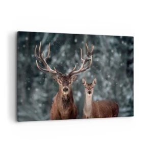 Cuadro sobre lienzo - Impresión de Imagen - Ciervos en un bosque invernal cubierto de nieve - 120x80cm - El señor y la señora del bosque - Decoración de pared moderna para salón y dormitorio ARTTOR