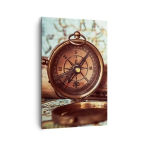 Cuadro sobre lienzo - Impresión de Imagen - Un conjunto retro con brújula, telescopio y mapa con temática de viajes. - 80x120cm - Te espera una aventura pirata en el Caribe - Decoración de pared moderna para salón y dormitorio ARTTOR