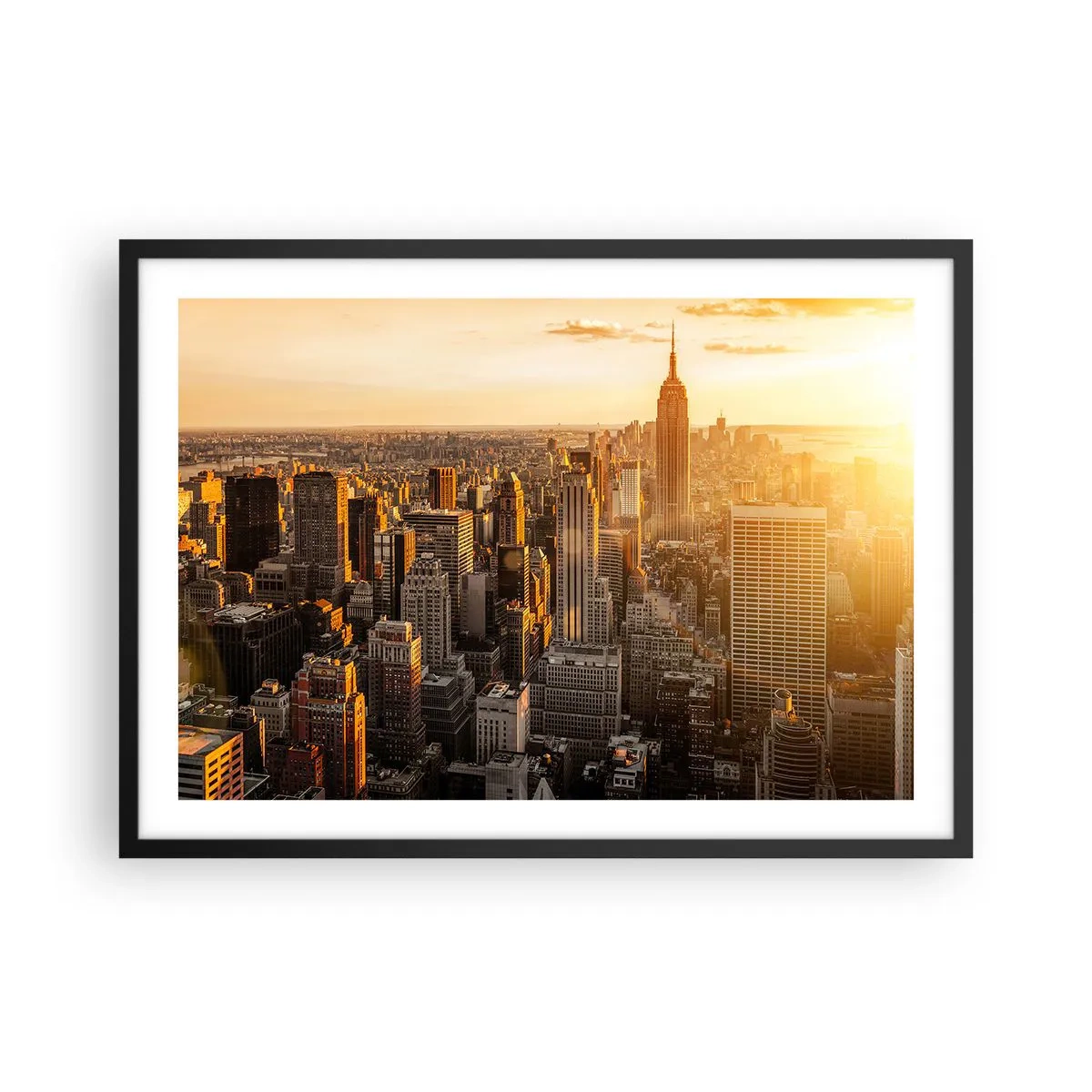 Póster en marco negro - El horizonte de la ciudad de Nueva York al atardecer con vistas al Empire State Building - 70x50cm - Creciendo al sol - Decoración de pared moderna para salón y dormitorio ARTTOR