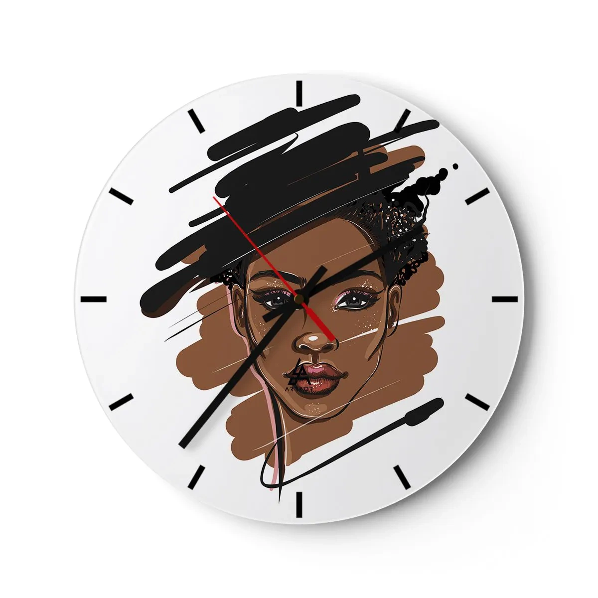 Reloj de pared - Reloj de vidrio - Ilustración en estilo boceto del rostro de una mujer sobre un fondo blanco. - 30x30cm - Dulce como el chocolate - Decoración de pared moderna para salón, cocina y dormitorio ARTTOR