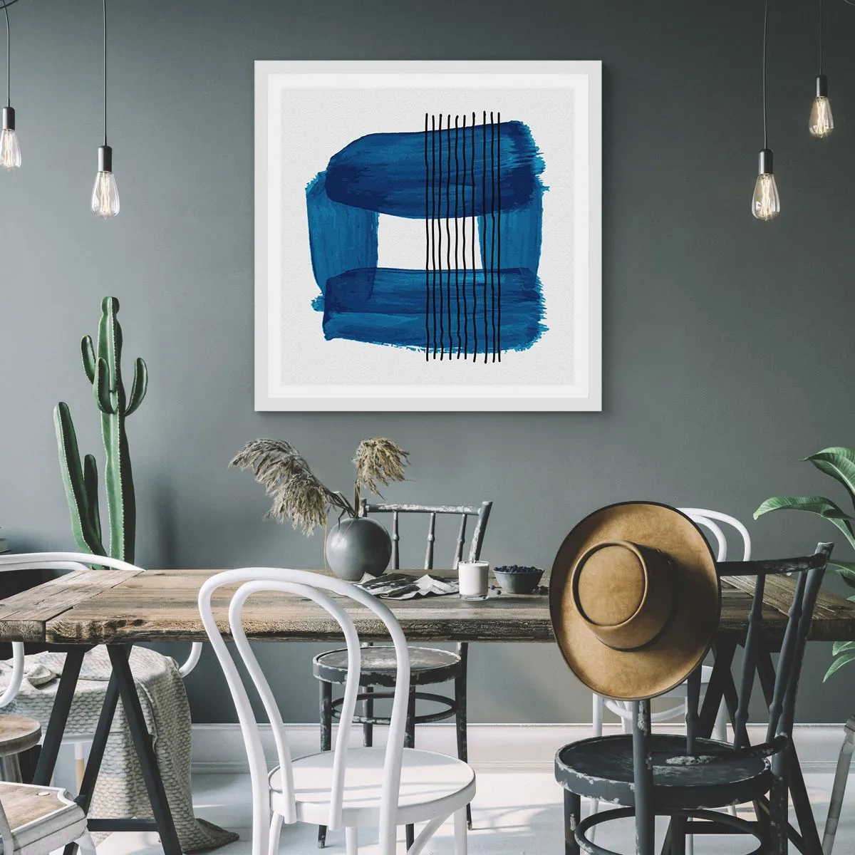 Póster en marco blanco - Composición azul y negra - 40x40 cm