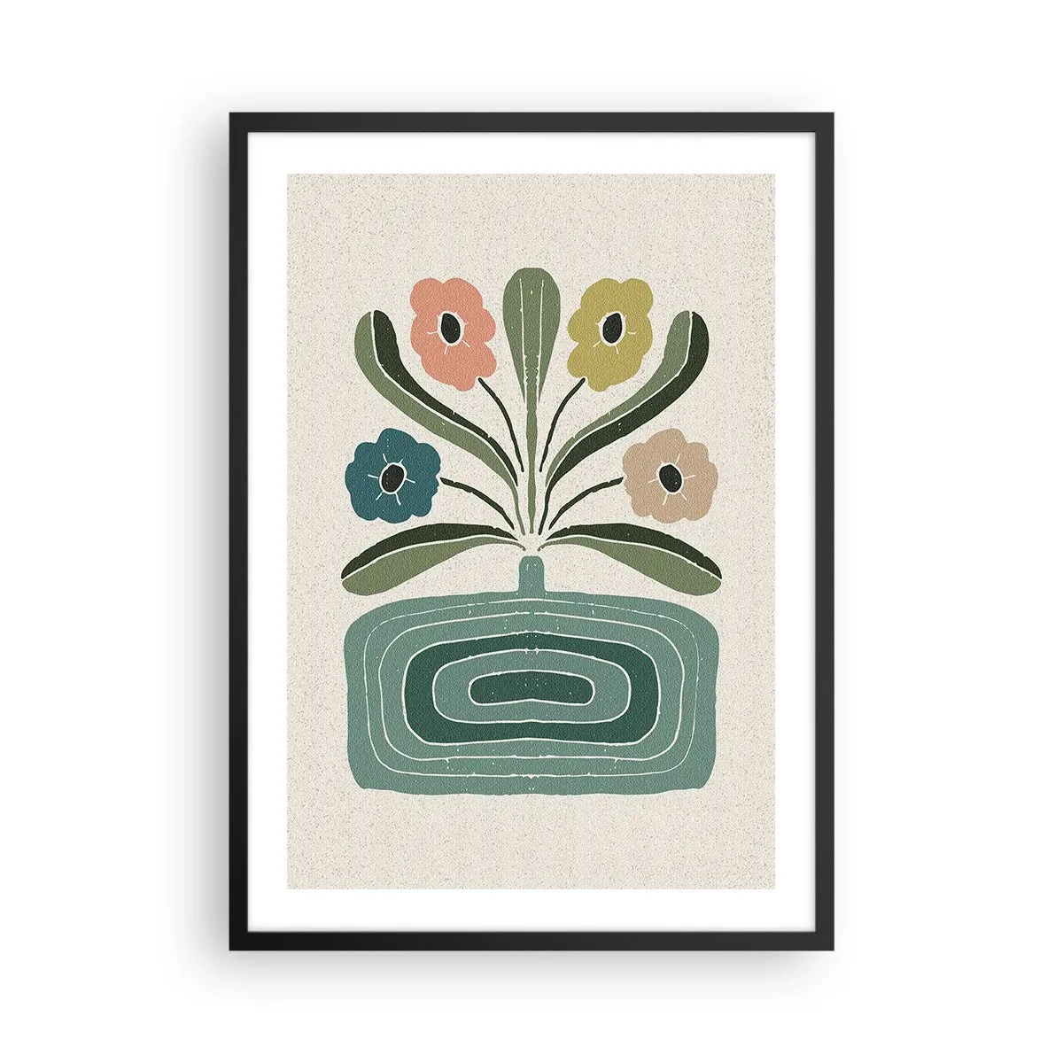 Póster en marco negro - Flores estilizadas en una composición gráfica - 50x70cm - Ramo simétrico - Decoración de pared moderna para salón y dormitorio ARTTOR