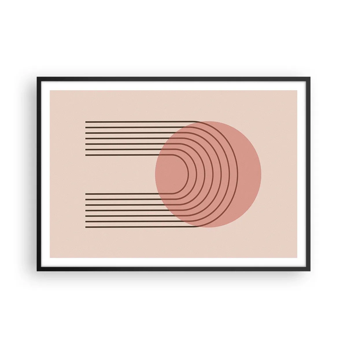 Póster en marco negro - Motivo abstracto con círculo rosa y líneas. - 100x70cm - Atracción irresistible - Decoración de pared moderna para salón y dormitorio ARTTOR