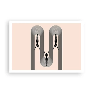 Póster - Siluetas geométricas sobre un fondo beige - 100x70cm - Al revés, o no - Decoración de pared moderna para salón y dormitorio ARTTOR